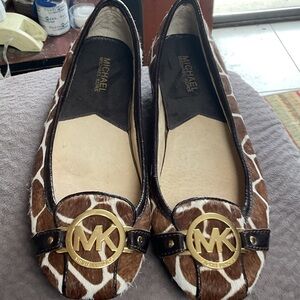 Michael Kors Animal Print Flats with Gold Logo